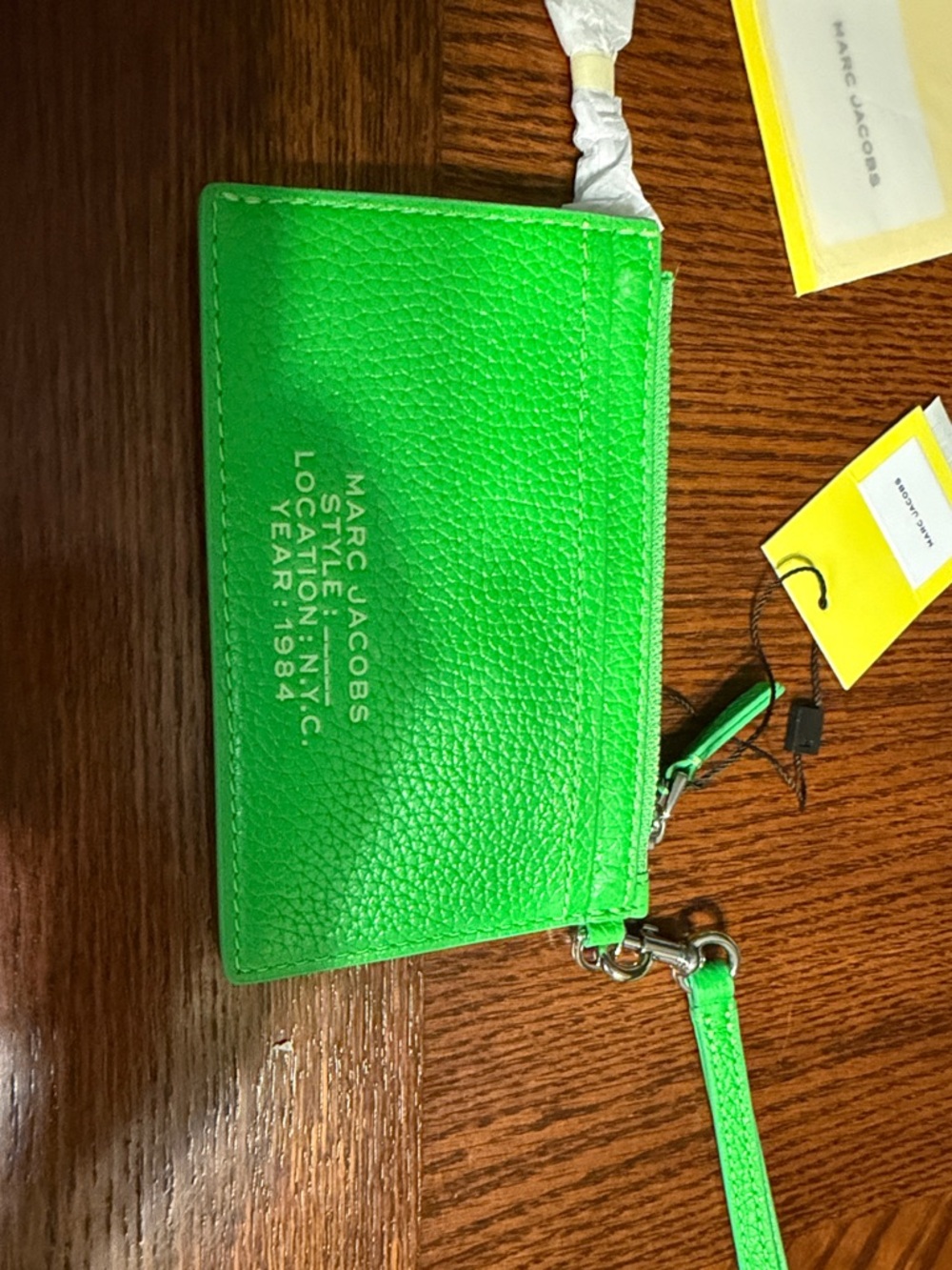Marc Jacobs Neon Green Pebbled Leather Wristlet Clutch